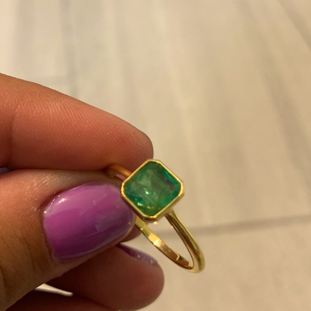 14k Solid Natural Emerald Cut Emerald Ring